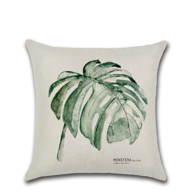 Green Leaf Print Cushion Cover