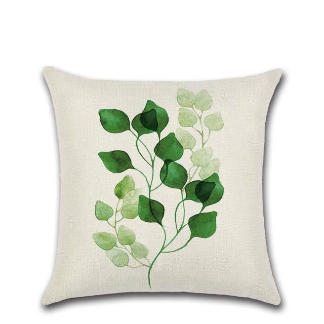Green Leaf Print Cushion Cover